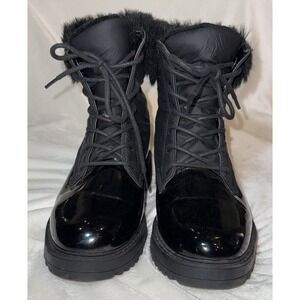 ALDO Winter Boots Women 9 Black Waterproof Faux Fur Lace Up Snow Boots